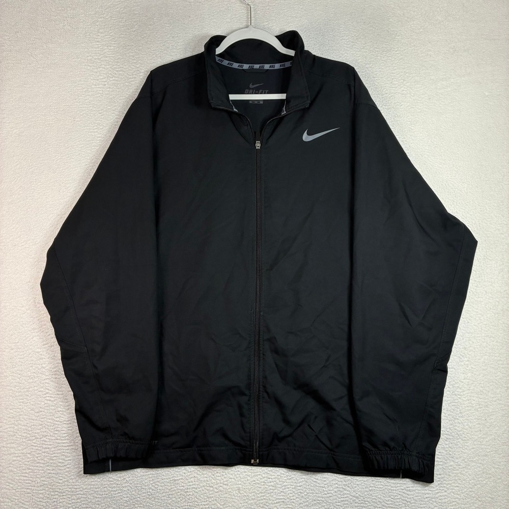 Nike Track Jacket Men 2XL Black Full Zip Dri Fit Bomber Athletic